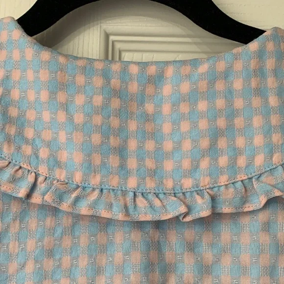 Greylin Blue and Pink Gingham Checkered Smocked Blouse Top Size S - Picture 6 of 14